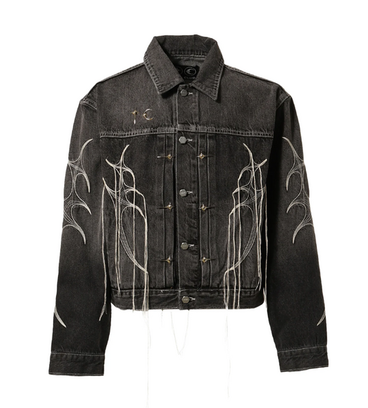 TRIBAL TREE DENIM JACKET BLACK