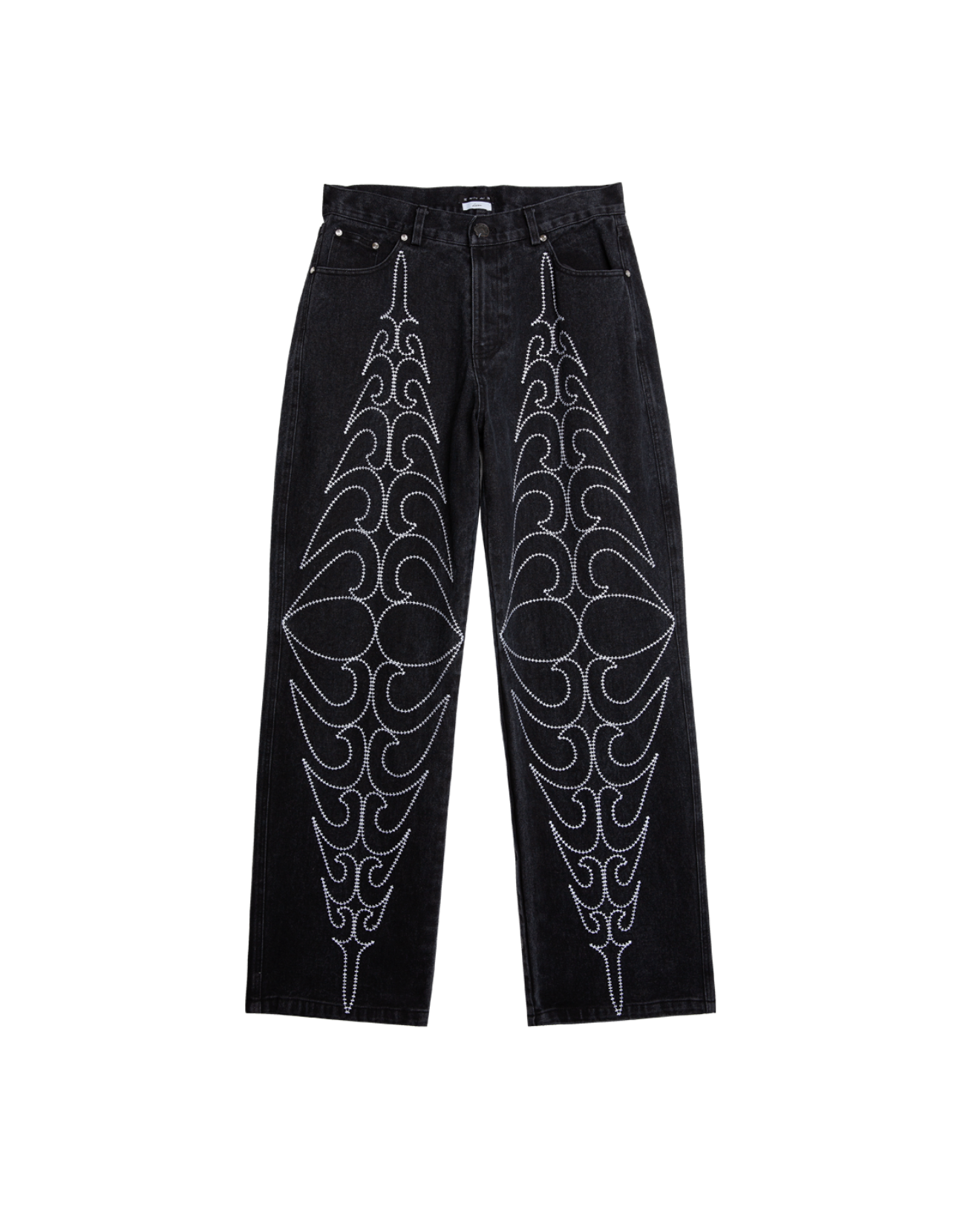 Tribal Spear Denim Pants BLACK