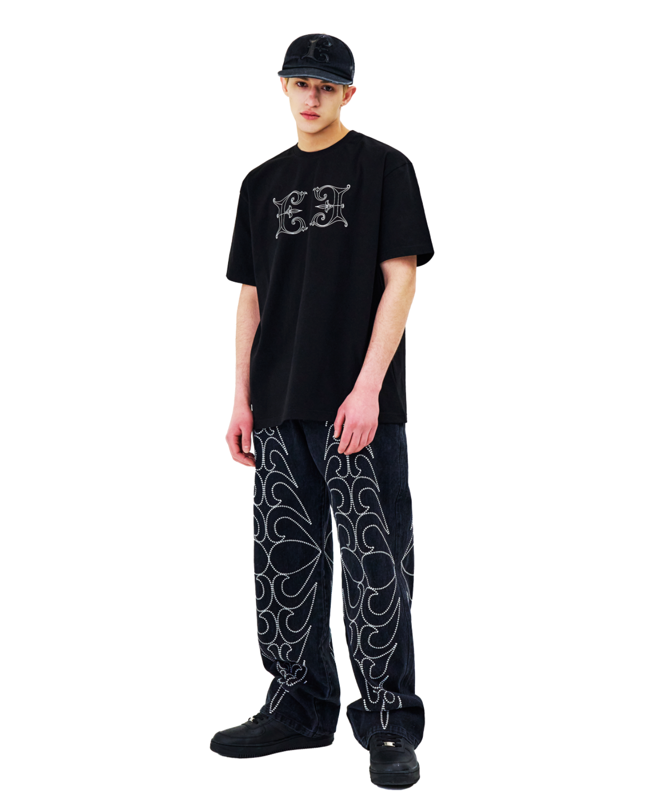 Tribal Spear Denim Pants BLACK