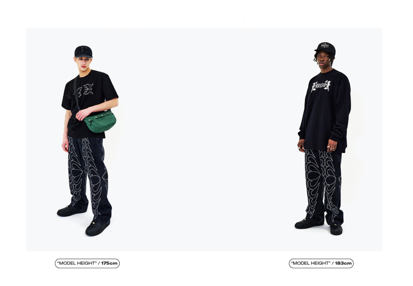 Tribal Spear Denim Pants BLACK