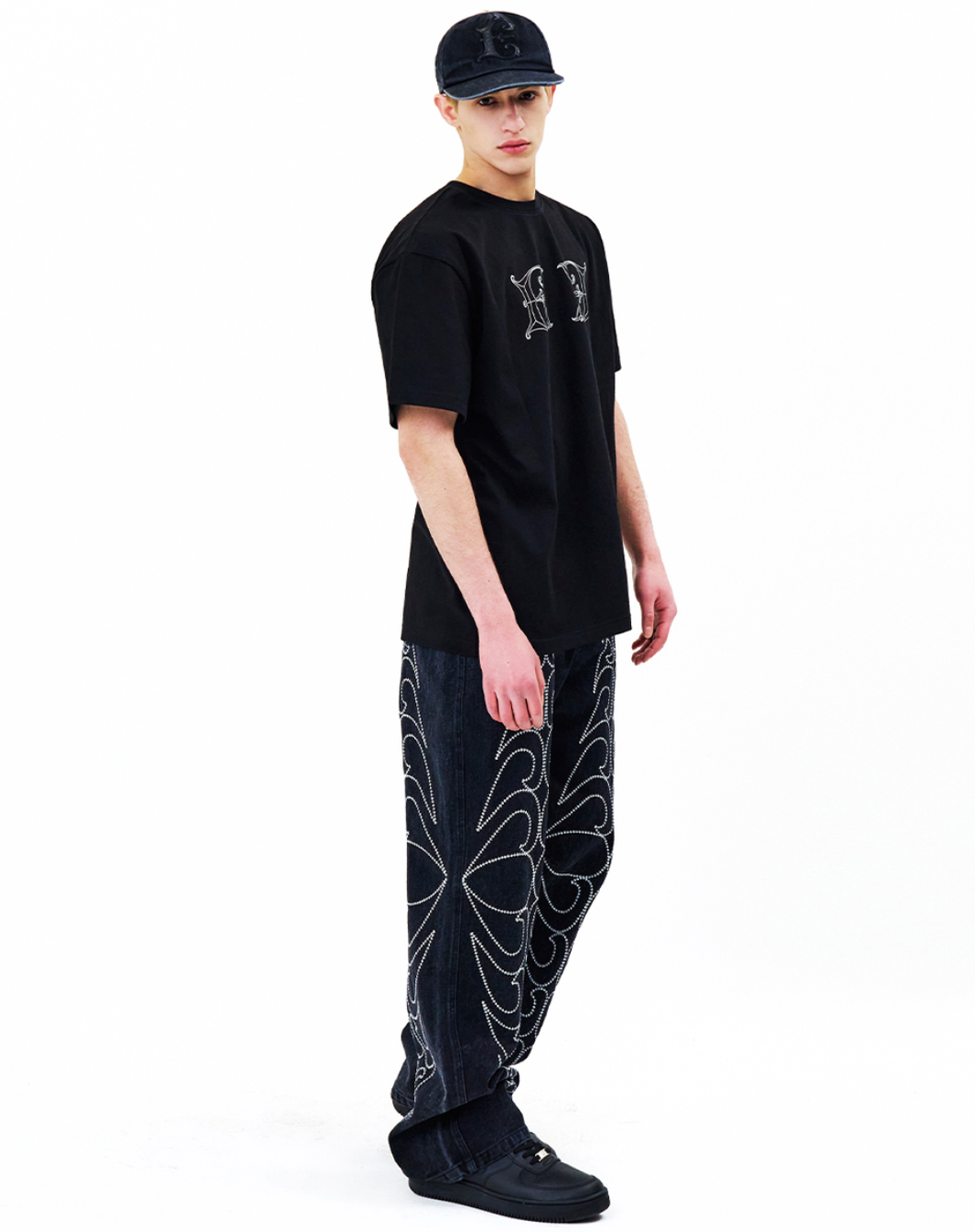 Tribal Spear Denim Pants BLACK