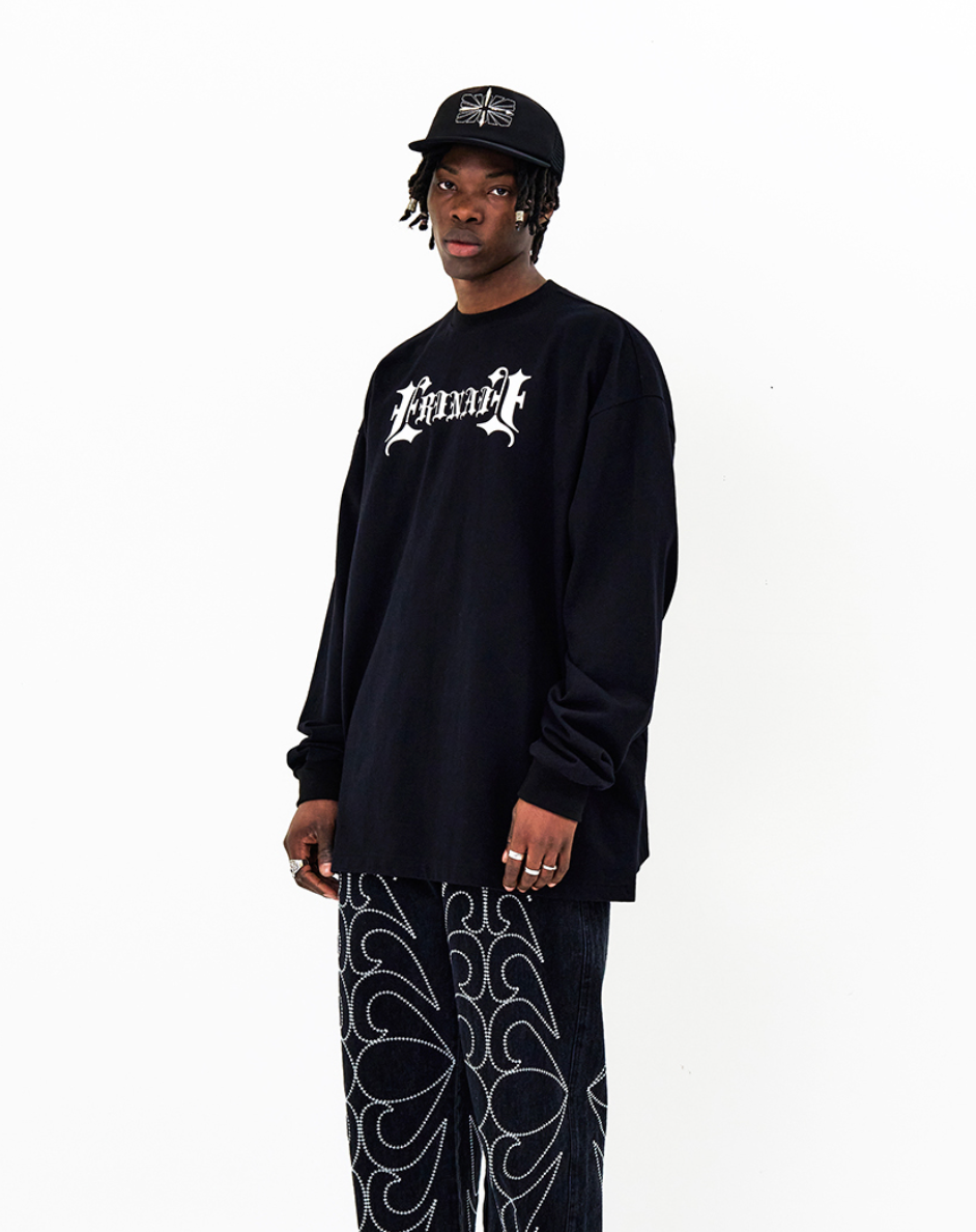 Tribal Spear Denim Pants BLACK