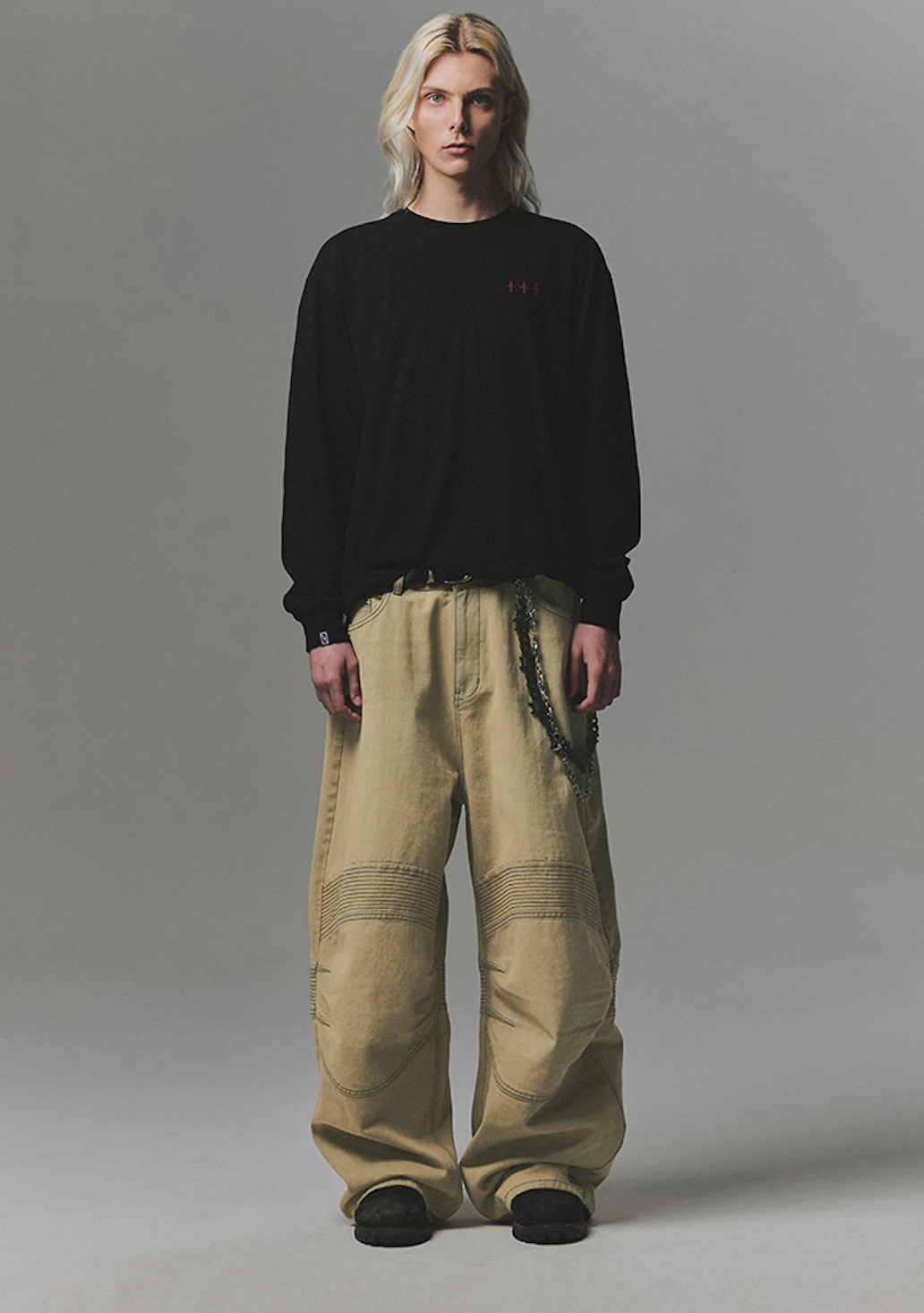 Structured Biker Denim Pants BEIGE