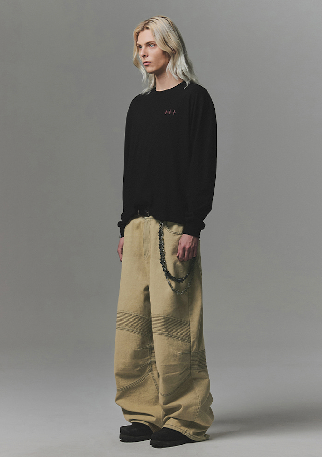 Structured Biker Denim Pants BEIGE