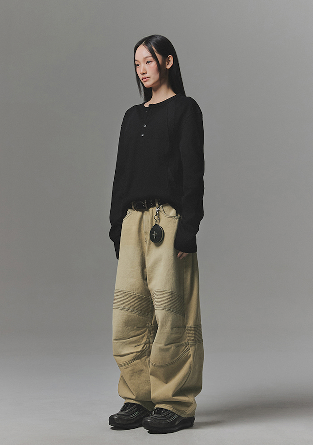 Structured Biker Denim Pants BEIGE
