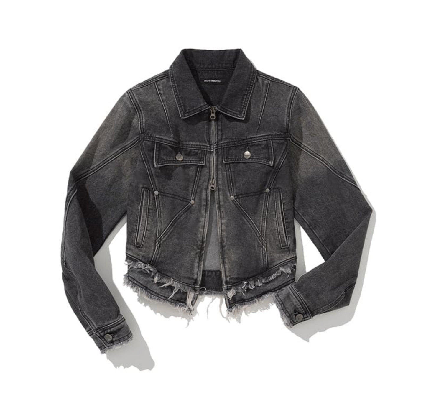 W Cut Off Incision Vintage Denim Jacket BLACK