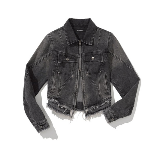 W Cut Off Incision Vintage Denim Jacket BLACK