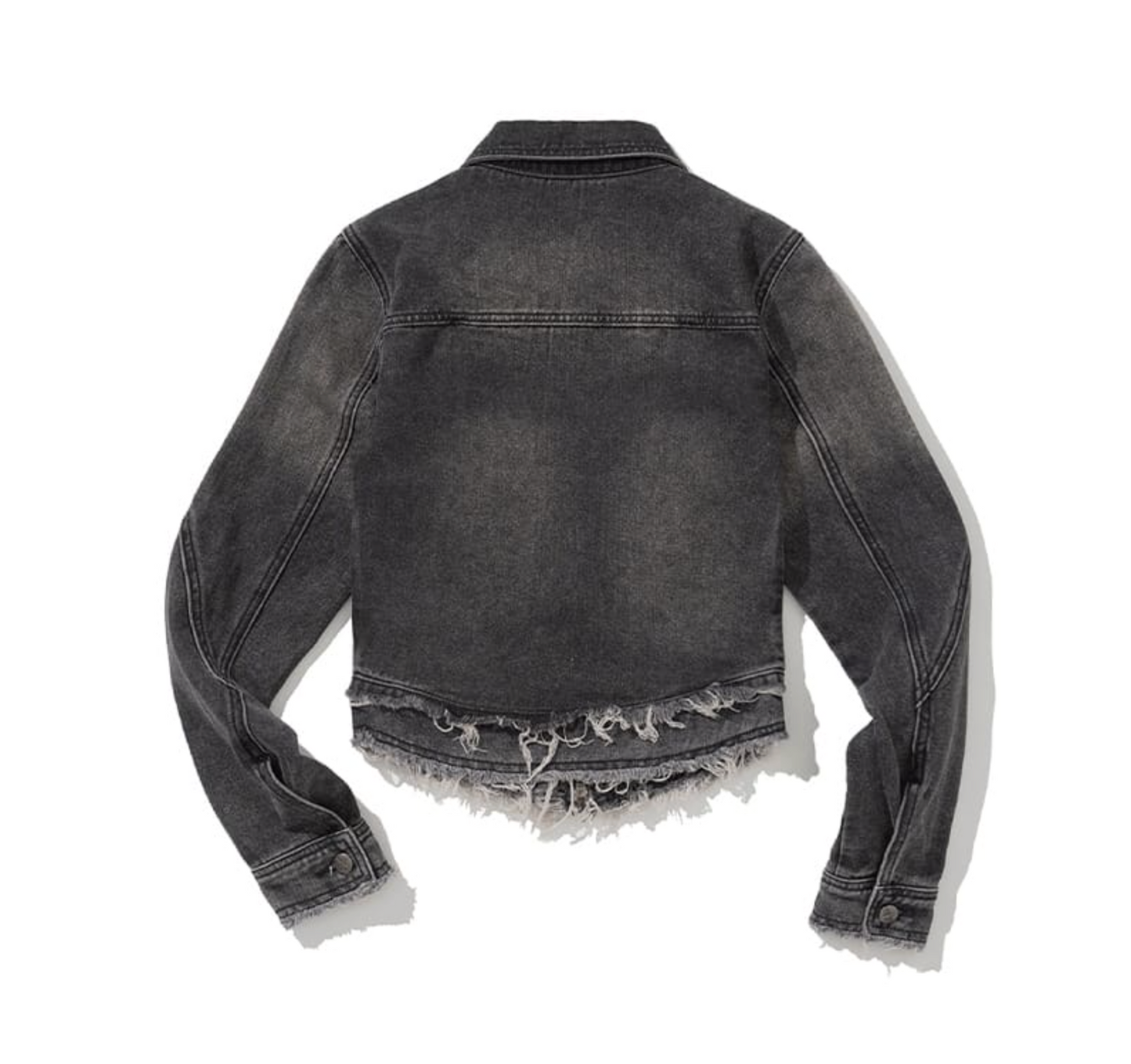 W Cut Off Incision Vintage Denim Jacket BLACK