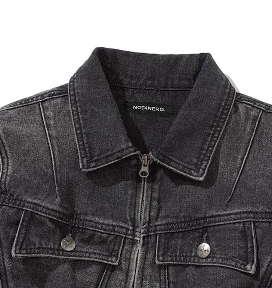 W Cut Off Incision Vintage Denim Jacket BLACK