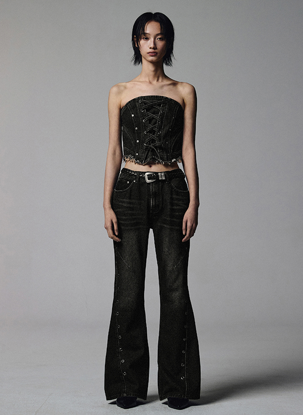 W Eyelet VIntage Denim Pants BLACK