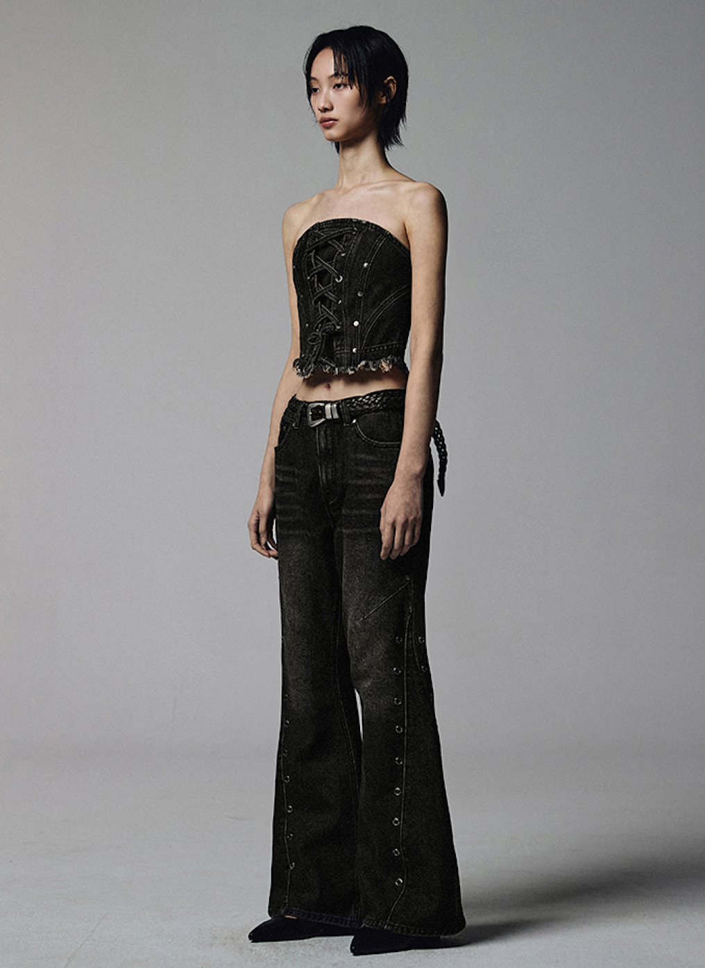 W Eyelet VIntage Denim Pants BLACK