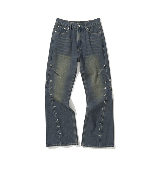W Eyelet VIntage Denim Pants DEEP BLUE