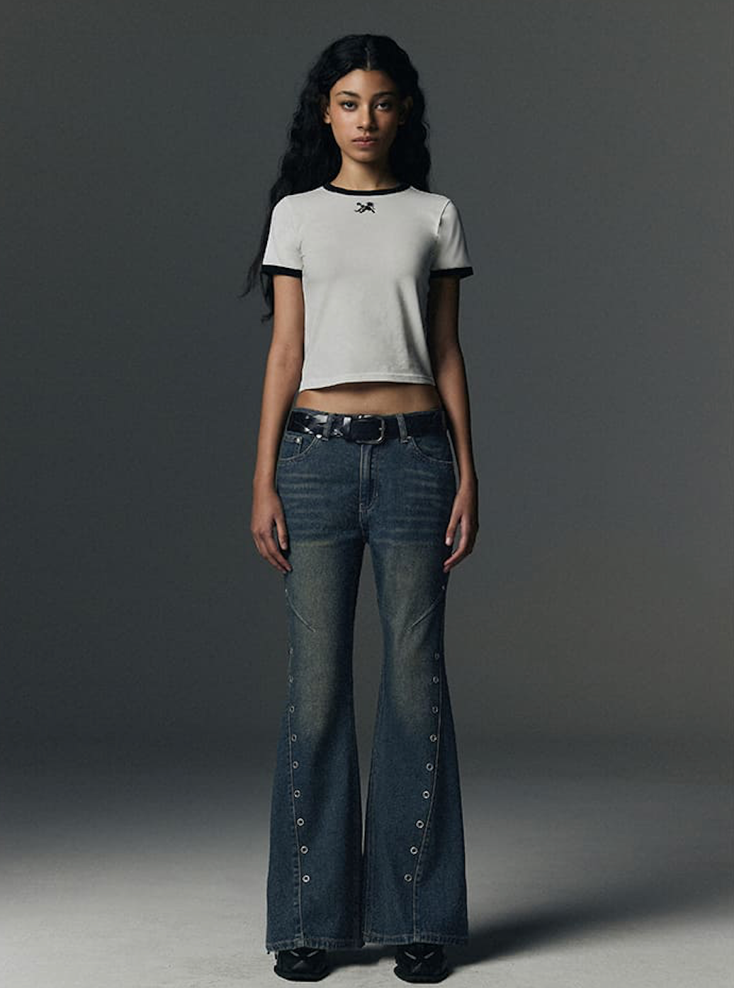 W Eyelet VIntage Denim Pants DEEP BLUE