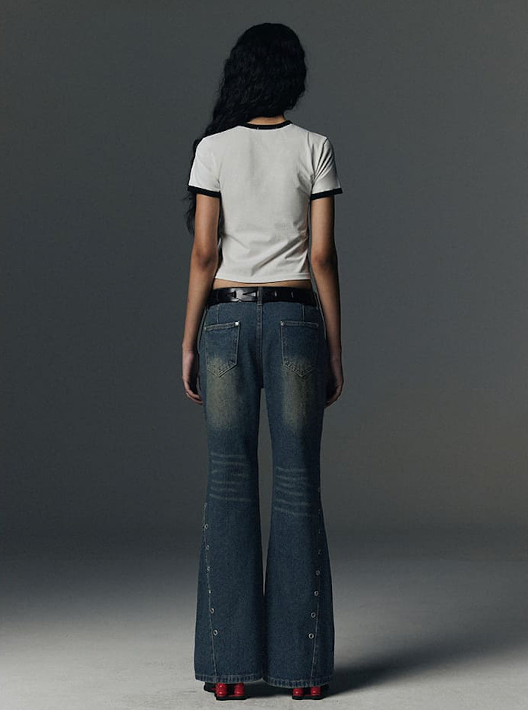 W Eyelet VIntage Denim Pants DEEP BLUE