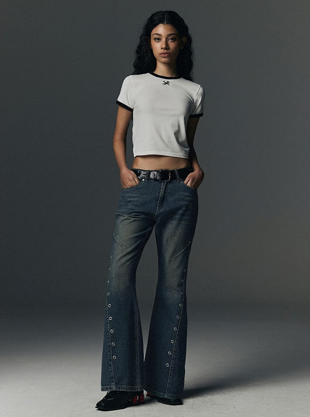 W Eyelet VIntage Denim Pants DEEP BLUE