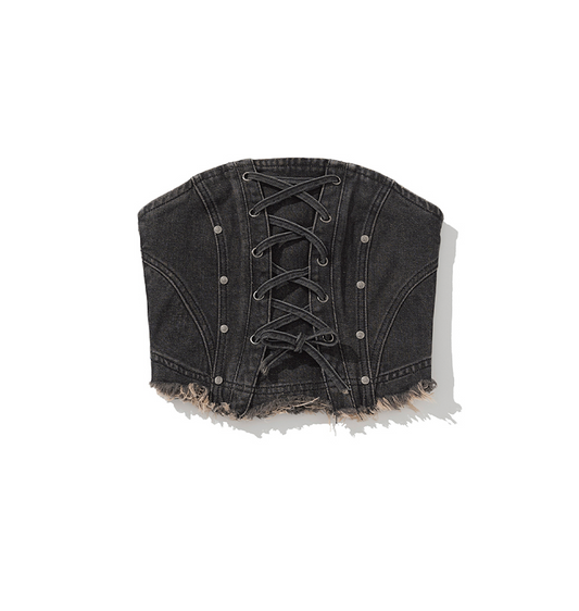 W Eyelet Vintage Denim Corset BLACK