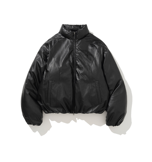Leather Incision Puffer Jacket BLACK
