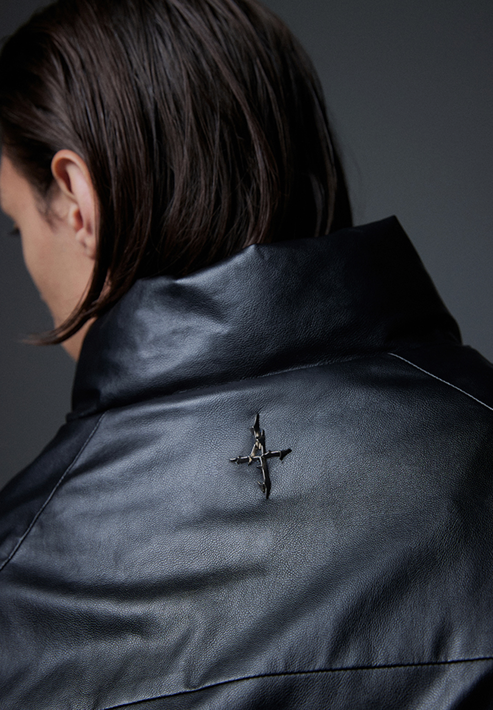 Leather Incision Puffer Jacket BLACK