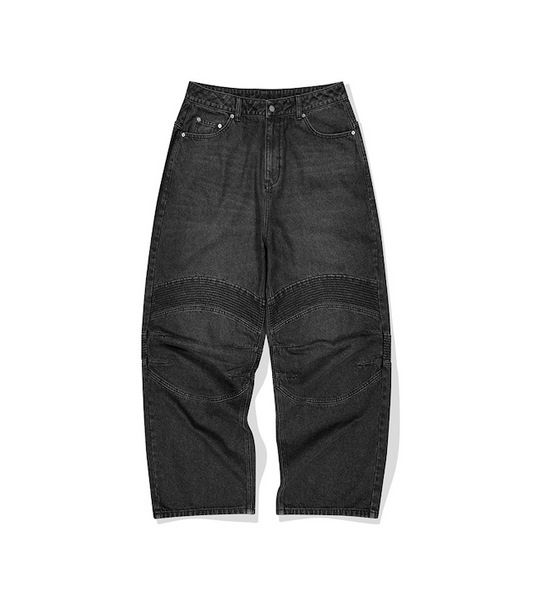 Structured Biker Denim Pants BLACK