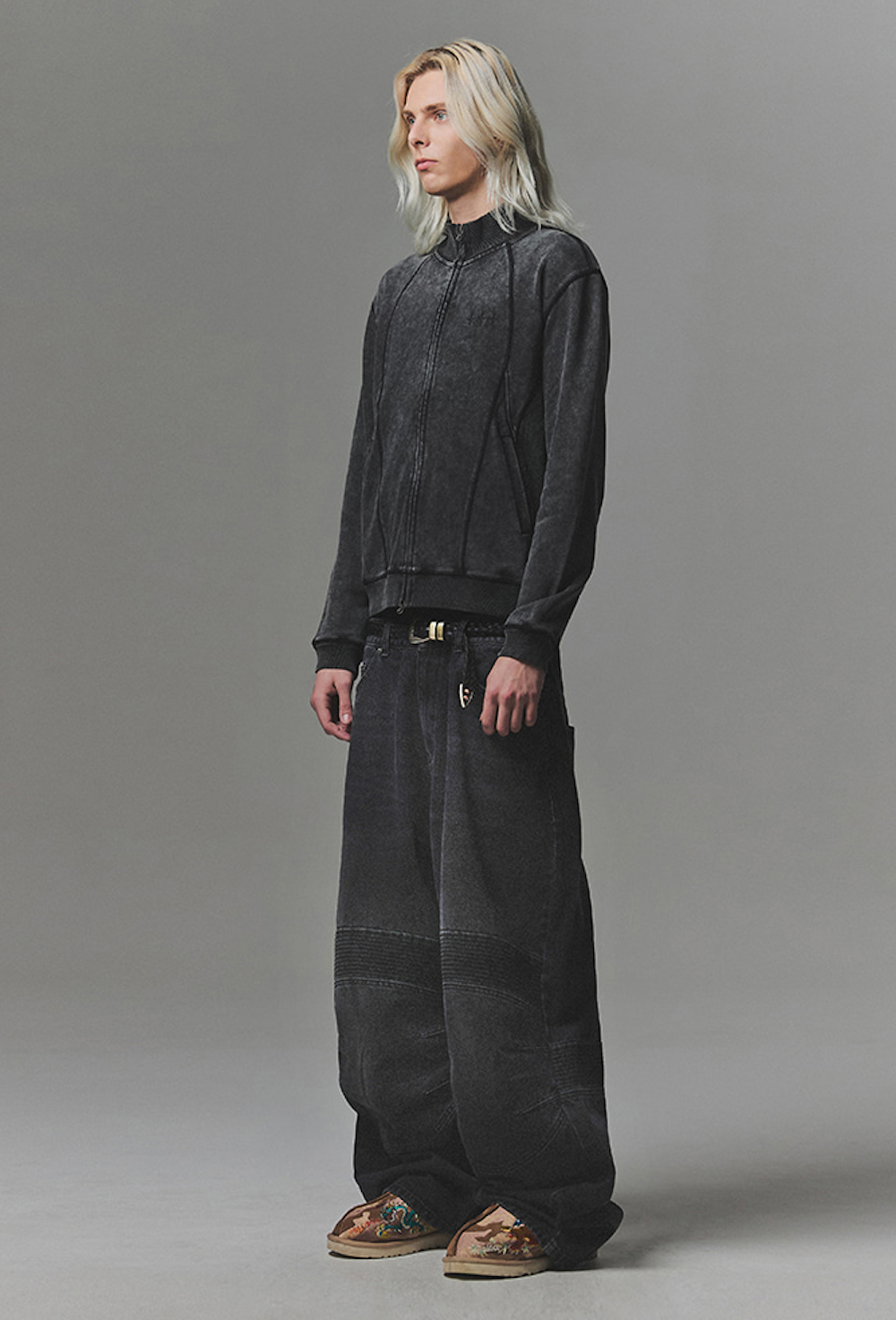 Structured Biker Denim Pants BLACK