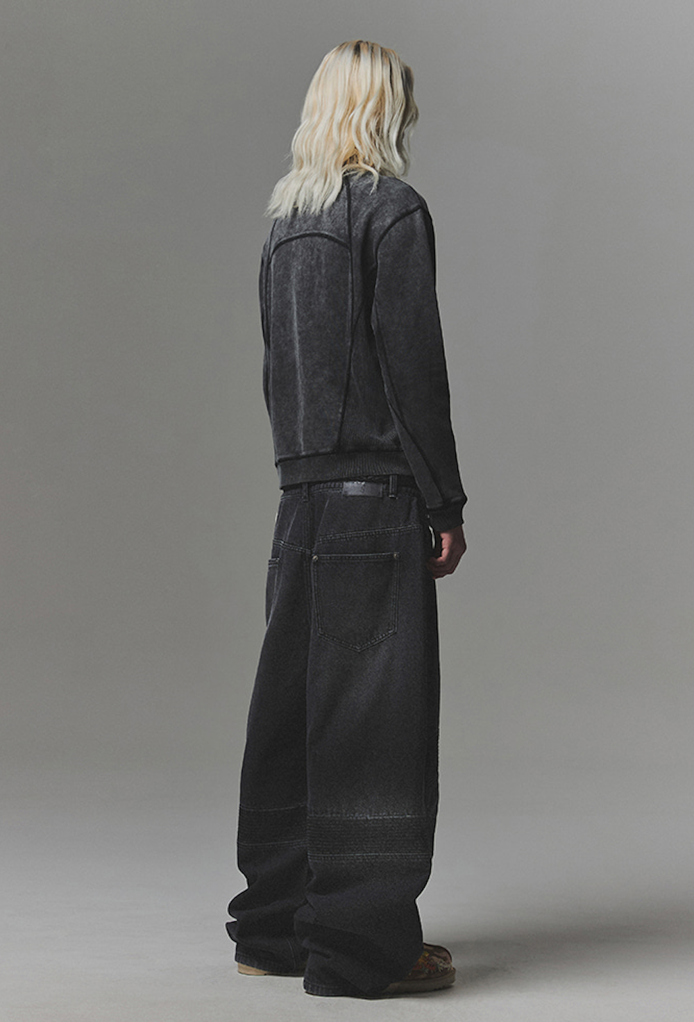 Structured Biker Denim Pants BLACK