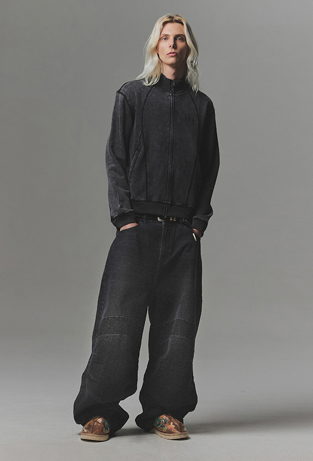 Structured Biker Denim Pants BLACK