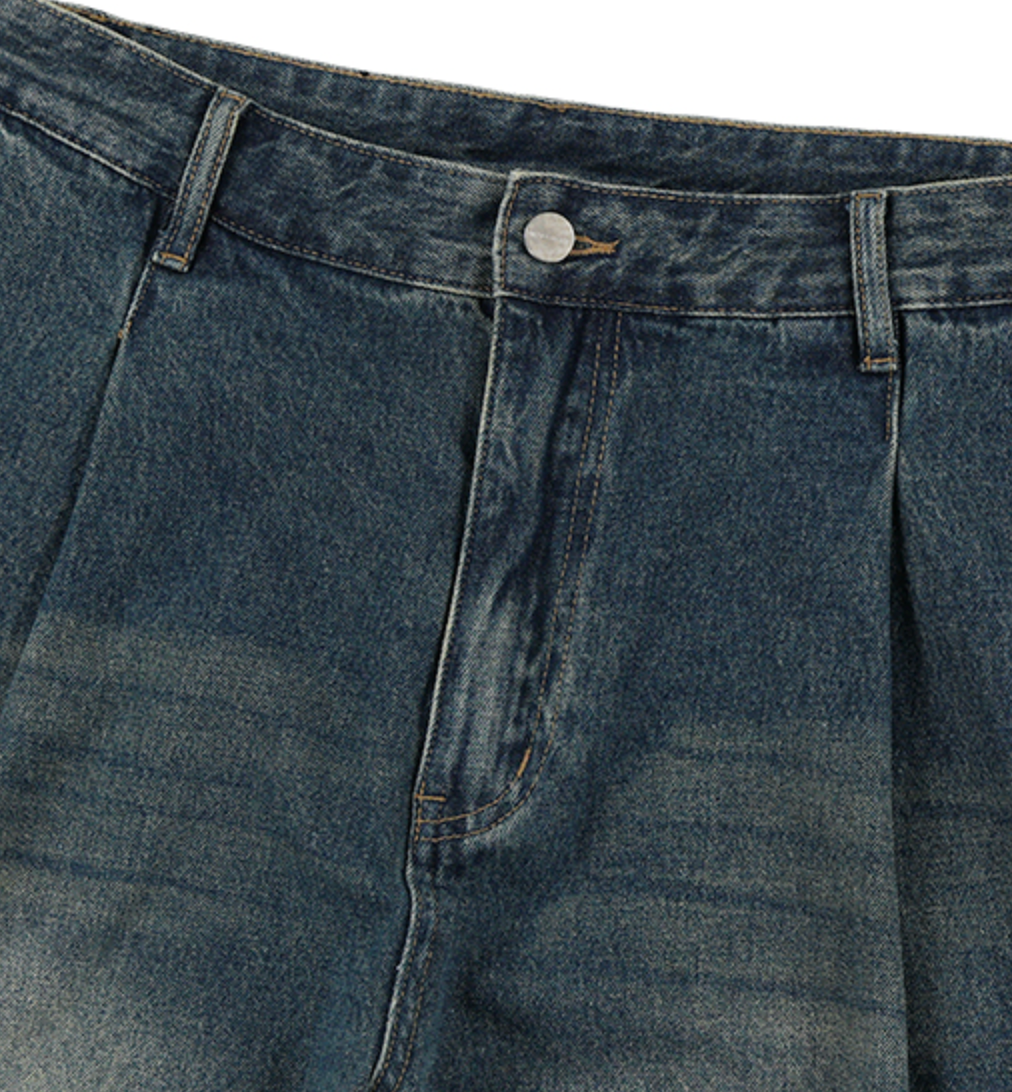 Multi Panel Dart Curved Denim Pants DEEP BLUE