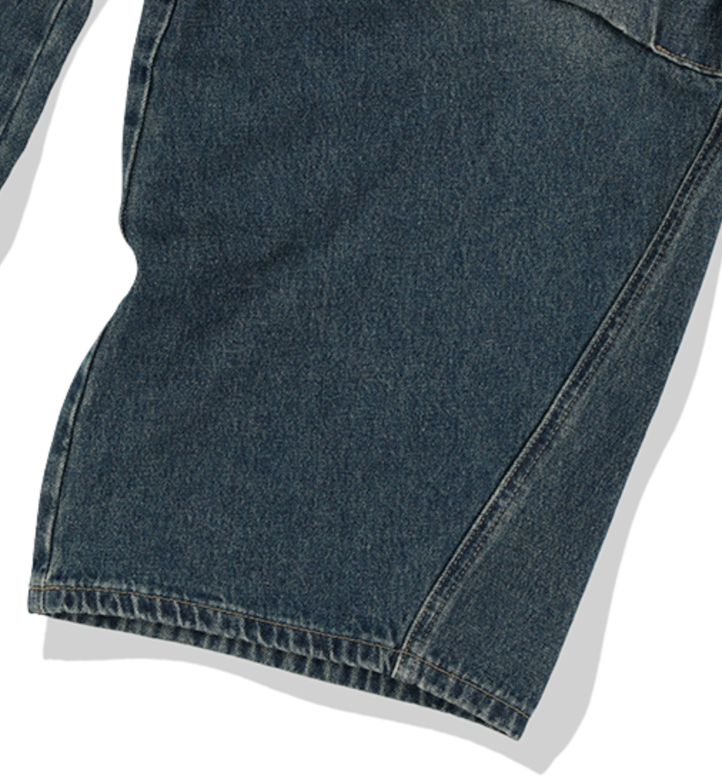 Multi Panel Dart Curved Denim Pants DEEP BLUE