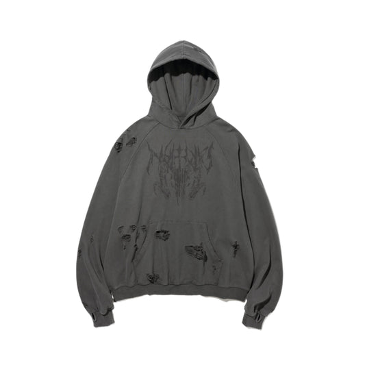 Destroyed Pigment Goat Pullover Hood CHARCOAL