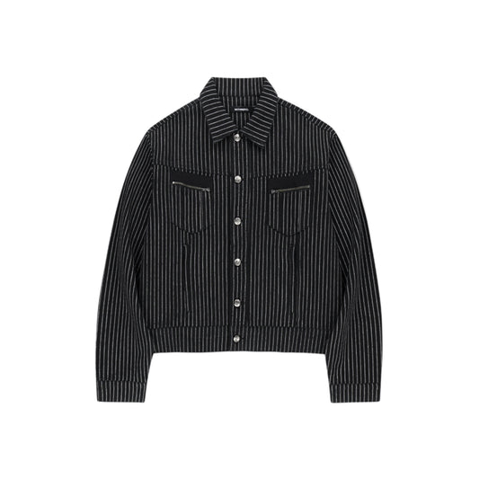 4 Symbol Pendant Stripe Denim Jacket BLACK