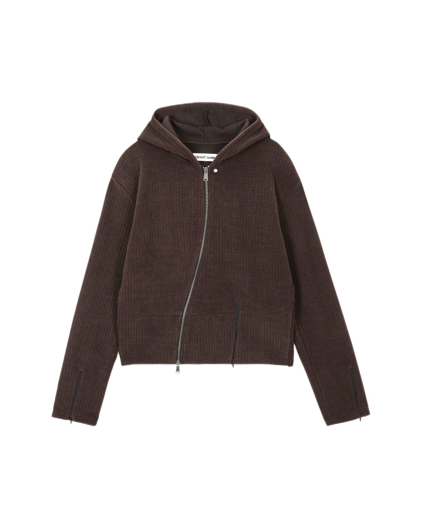Moro Ribbed Hood Zip-Up BROWN