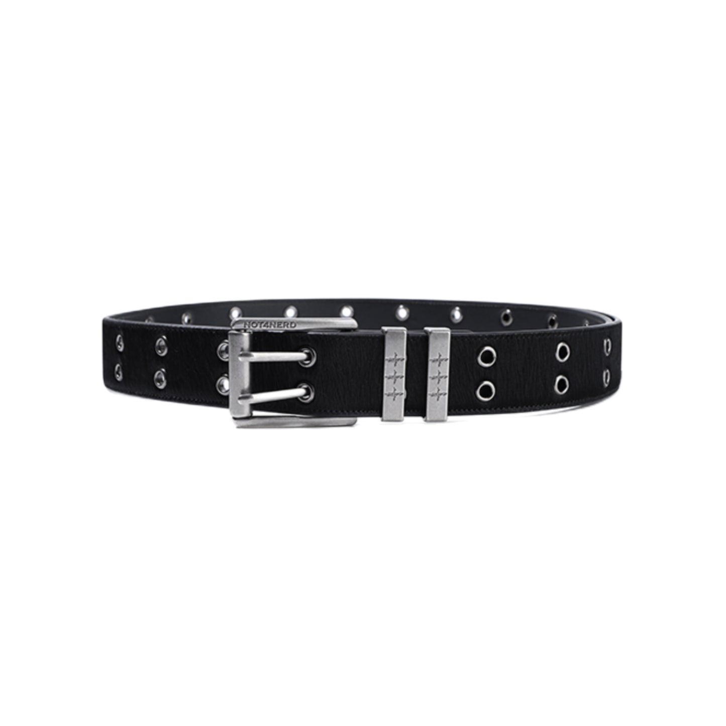 Roller Eyelet Cowhide Leather Belt BLACK
