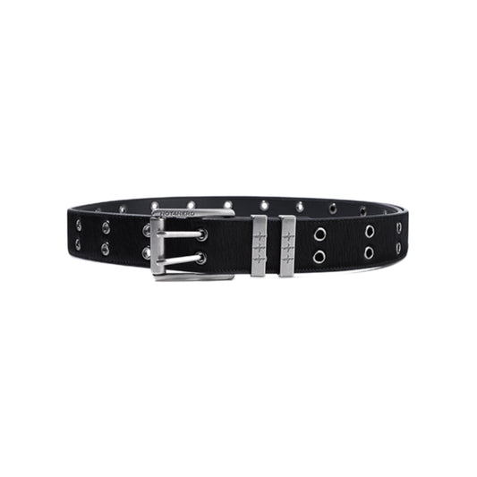 Roller Eyelet Cowhide Leather Belt BLACK