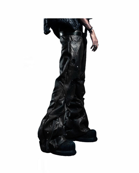 SSN V.05 Snake Skin Denim Distressed Flared Pants BLACK