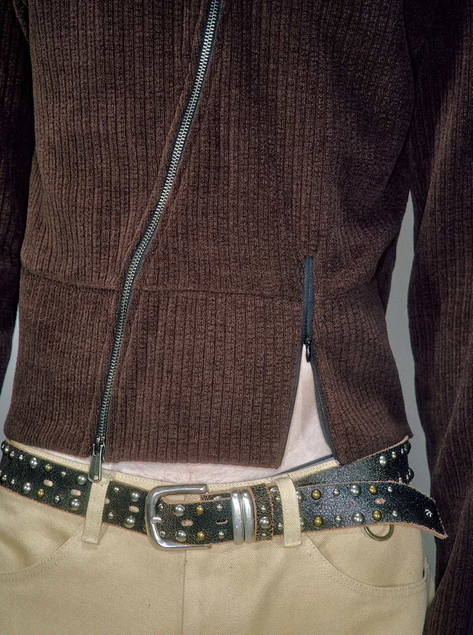 Moro Ribbed Hood Zip-Up BROWN