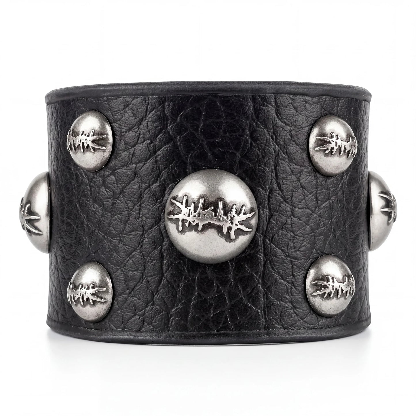 Double Logo Metal Leather Strap BLACK
