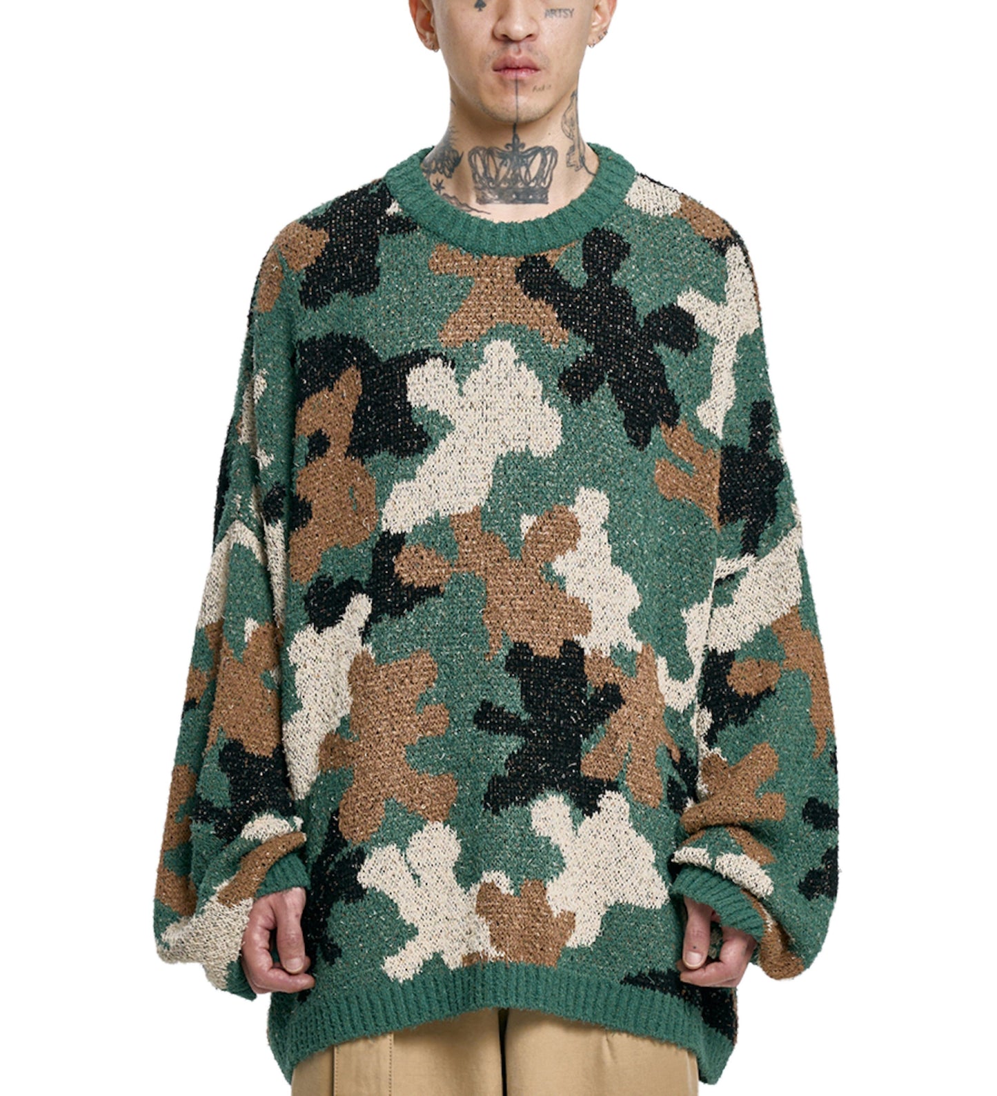 Teddy Bear Camouflage Knit Sweater KHAKI