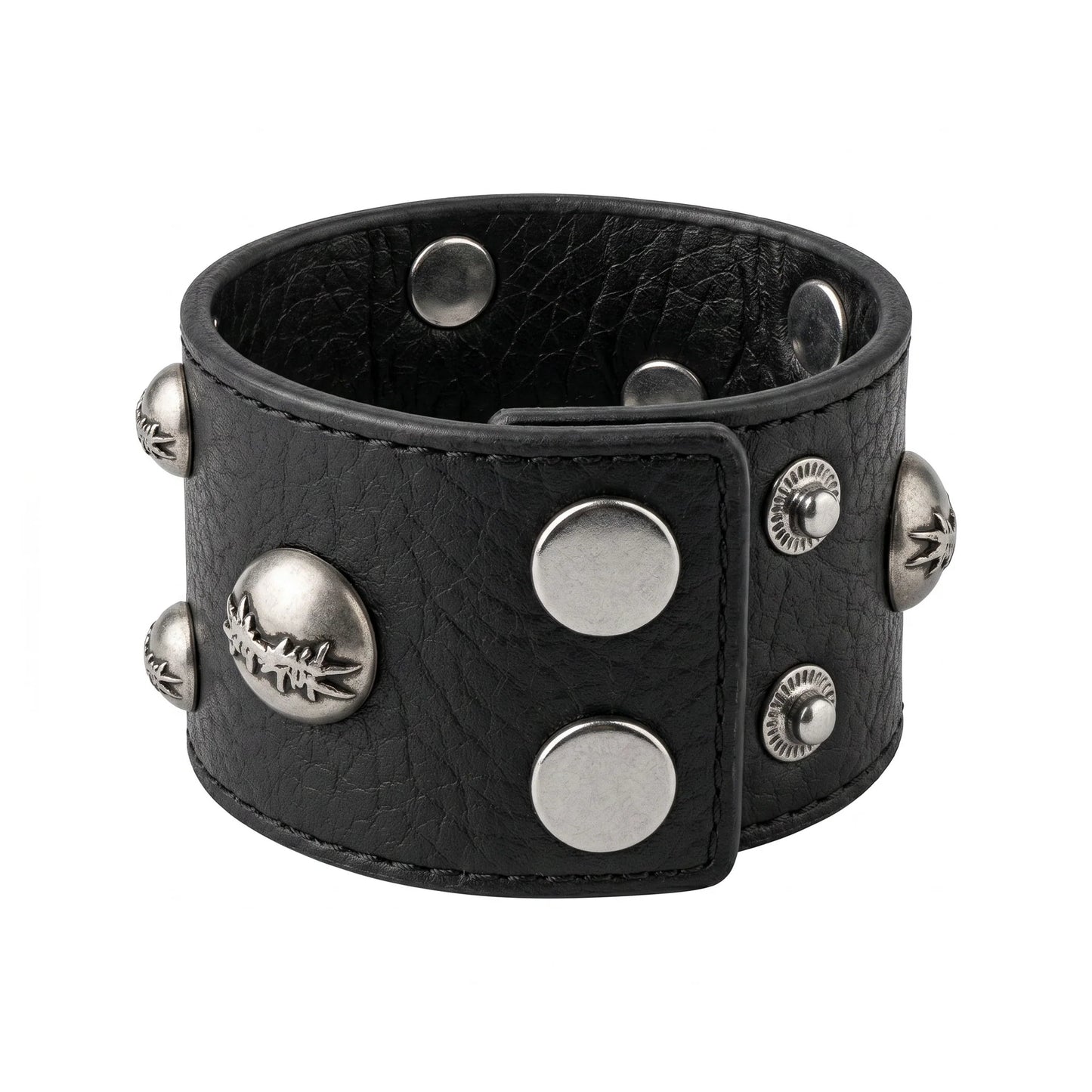 Double Logo Metal Leather Strap BLACK