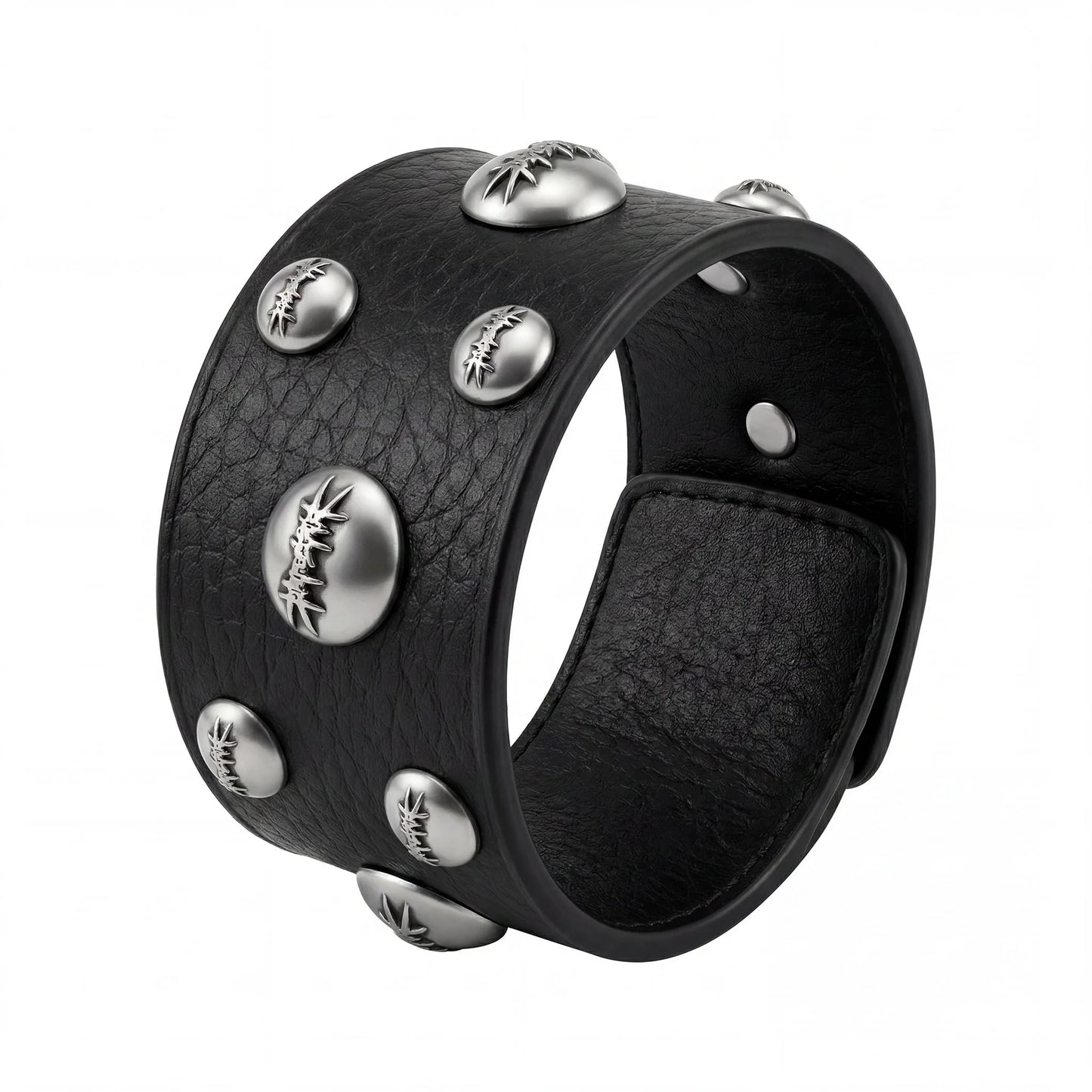 Double Logo Metal Leather Strap BLACK