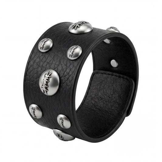 Double Logo Metal Leather Strap BLACK