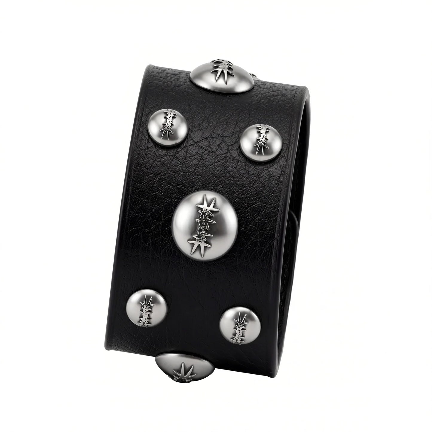 Double Logo Metal Leather Strap BLACK