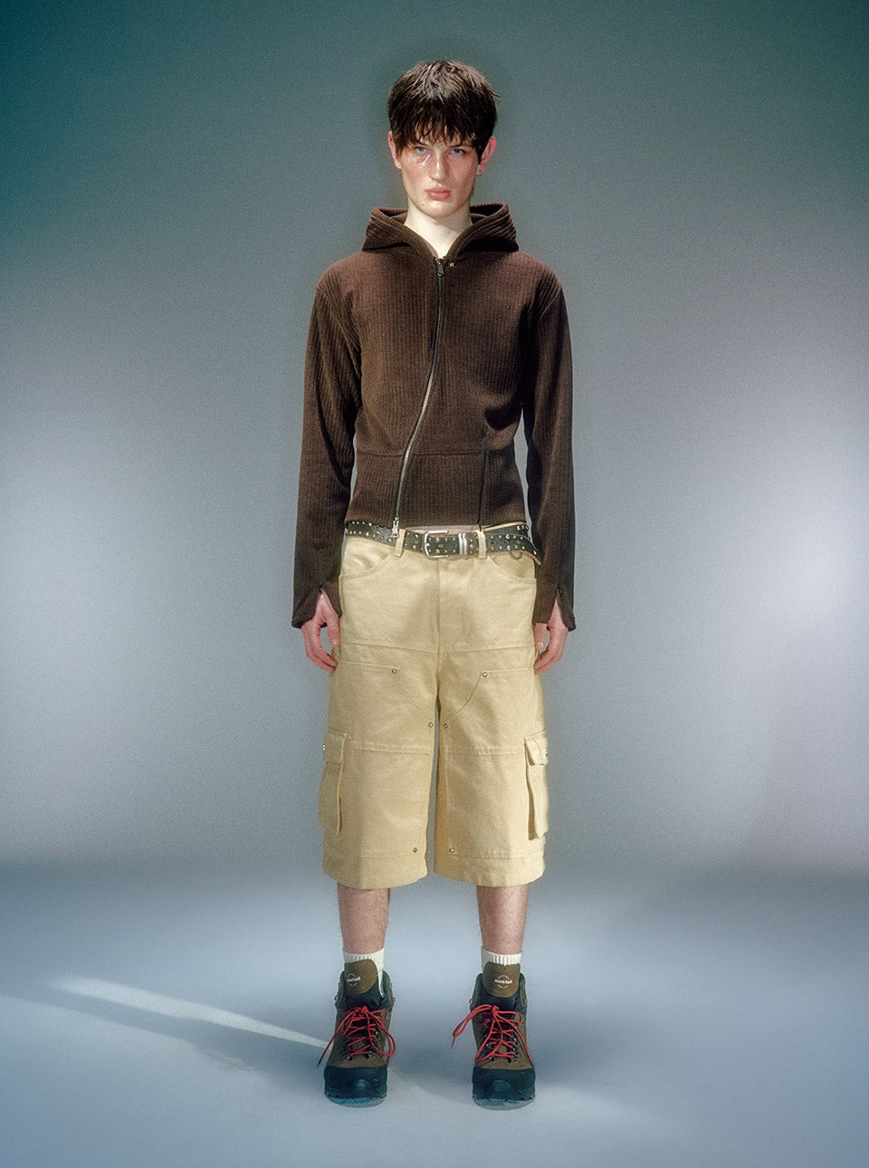 Moro Ribbed Hood Zip-Up BROWN