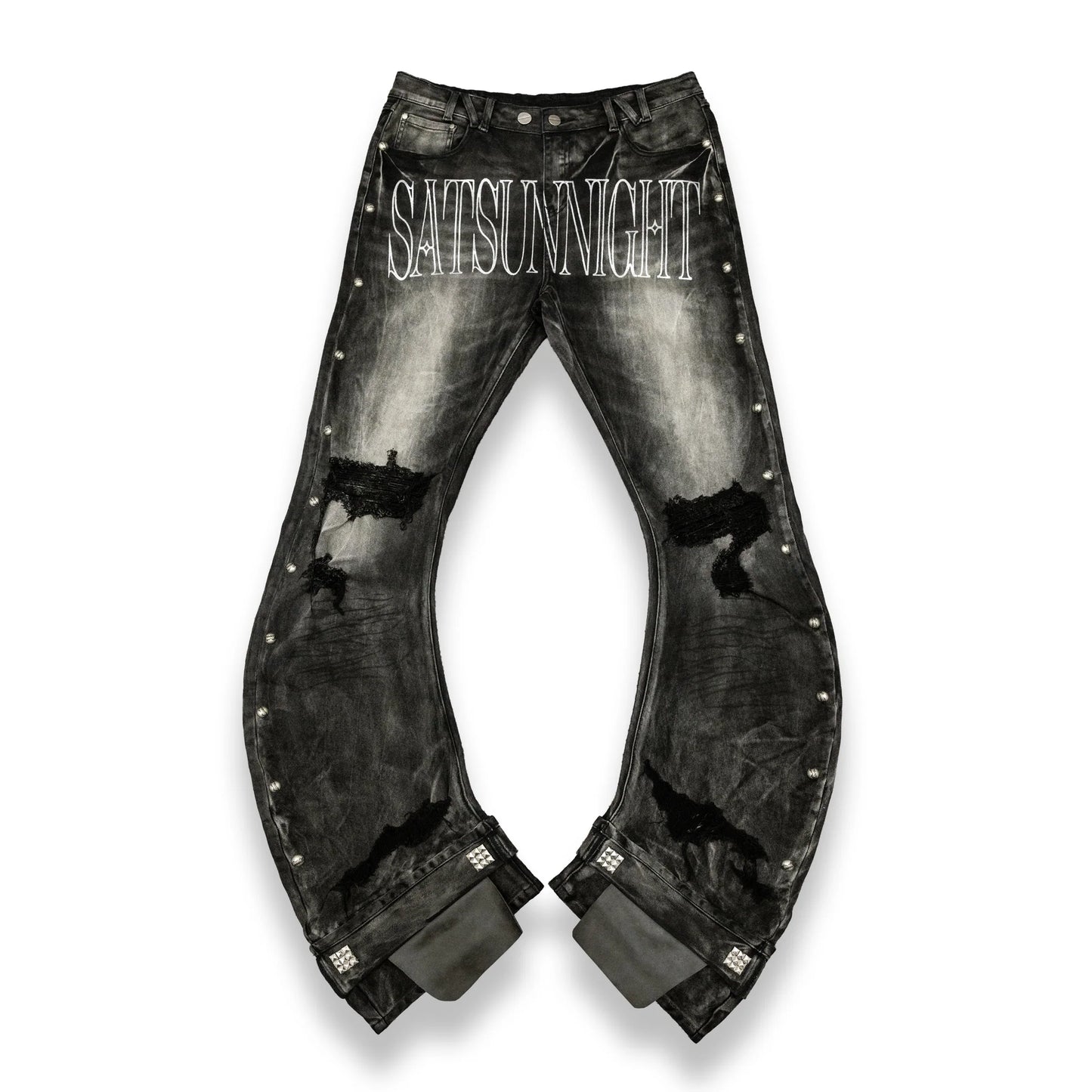 Lost in Castle Curved Denim Pants WASHED BLACK