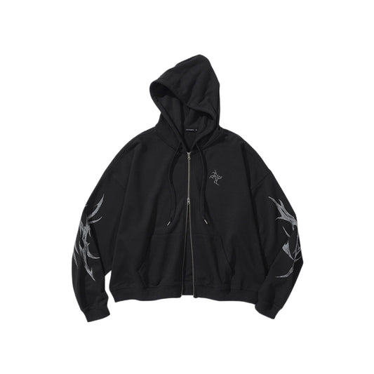 Dagger Tribal Logo Hood Zip Up BLACK
