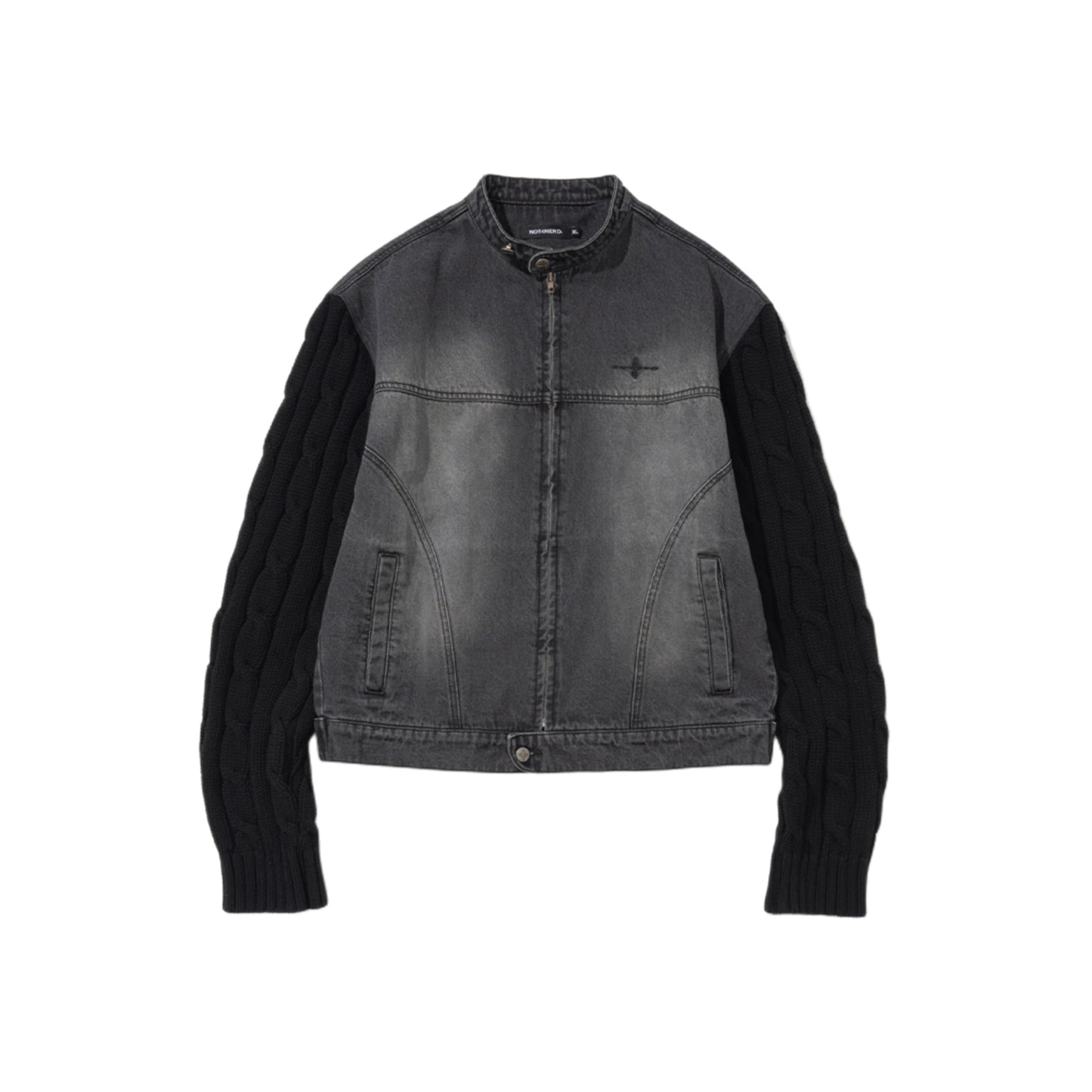 Knit Sleeve Denim Jacket BLACK