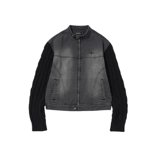 Knit Sleeve Denim Jacket BLACK