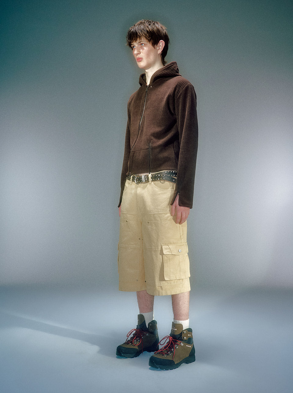 Moro Ribbed Hood Zip-Up BROWN