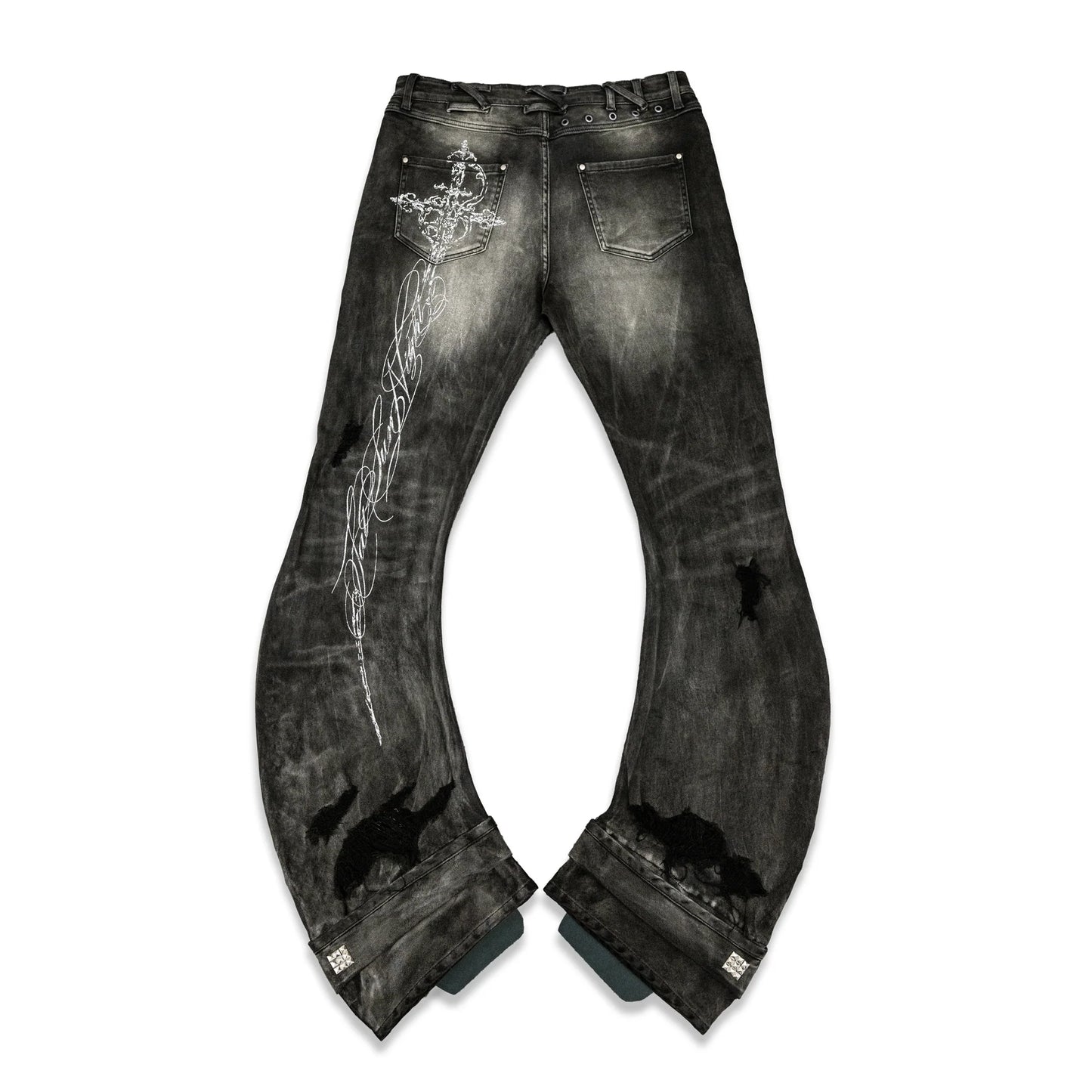 Lost in Castle Curved Denim Pants WASHED BLACK
