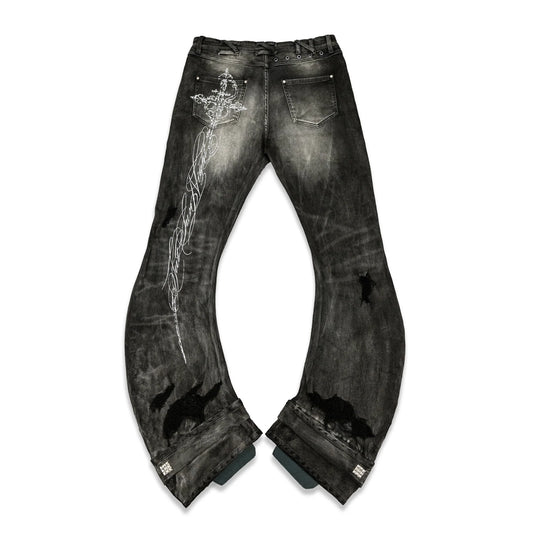 Lost in Castle Curved Denim Pants WASHED BLACK