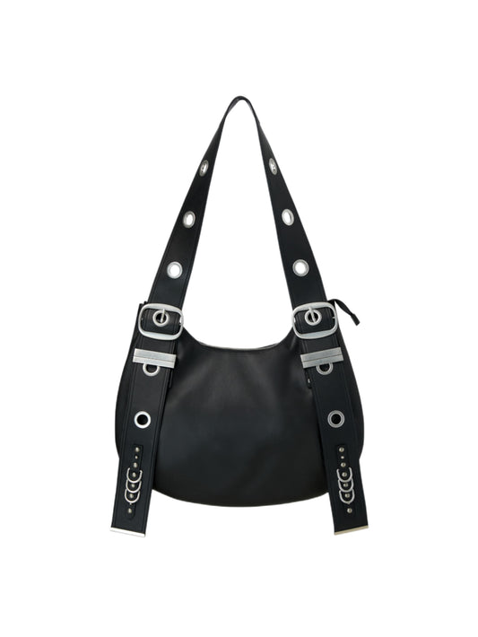 Bella Wide Strap Hobo Bag BLACK